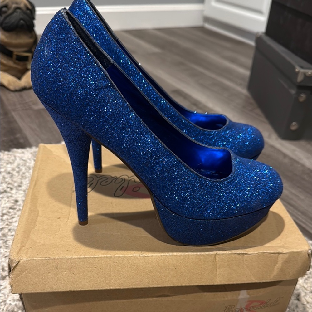 Blue Glitter Platform Heels